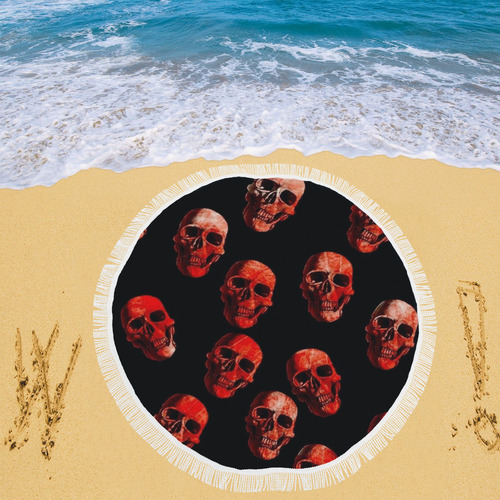 skulls red Circular Beach Shawl 59"x 59"