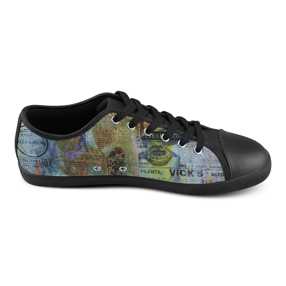 Old Newspaper Colorful Painting Splashes Canvas Shoes for Women/Large Size (Model 016)