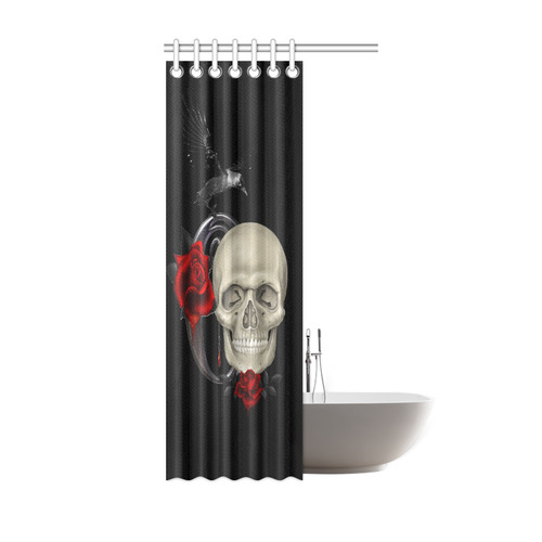 Gothic Skull With Raven And Roses Shower Curtain 36"x72"