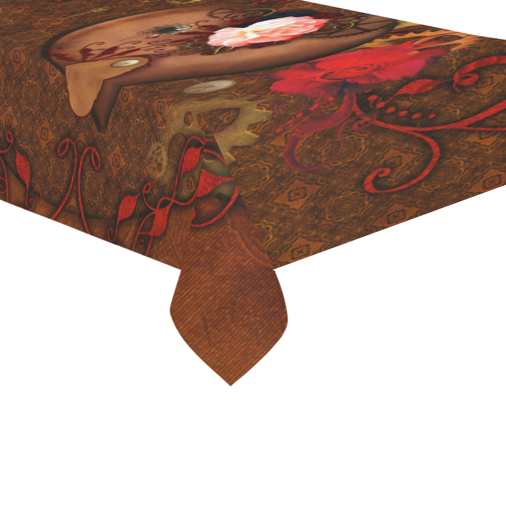 Steampunk heart with roses, valentines Cotton Linen Tablecloth 60"x 104"