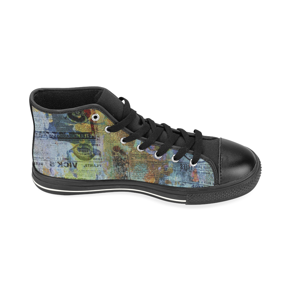 Old Newspaper Colorful Painting Splashes High Top Canvas Women's Shoes/Large Size (Model 017)