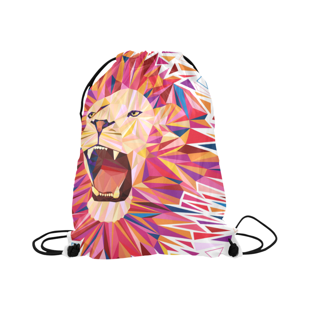 lion roaring polygon triangles Large Drawstring Bag Model 1604 (Twin Sides)  16.5"(W) * 19.3"(H)