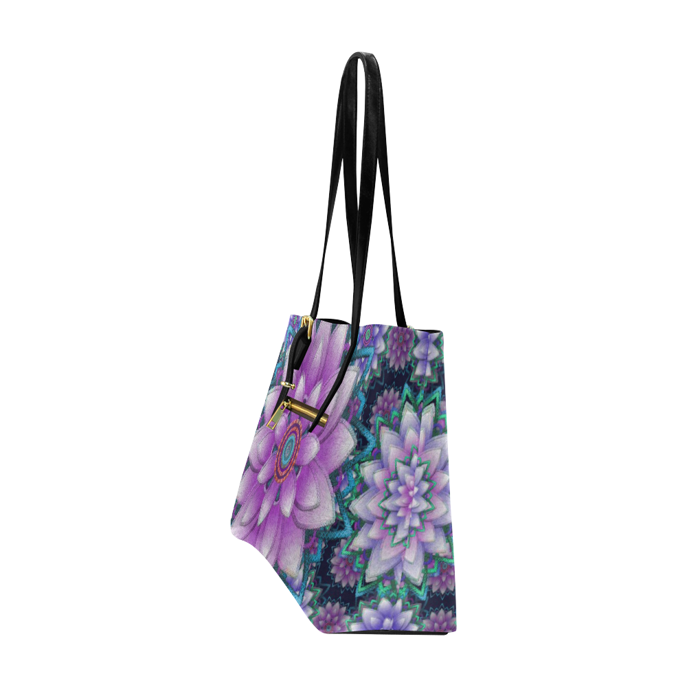 Lotus Flower Ornament - Purple and turquoise Euramerican Tote Bag/Large (Model 1656)