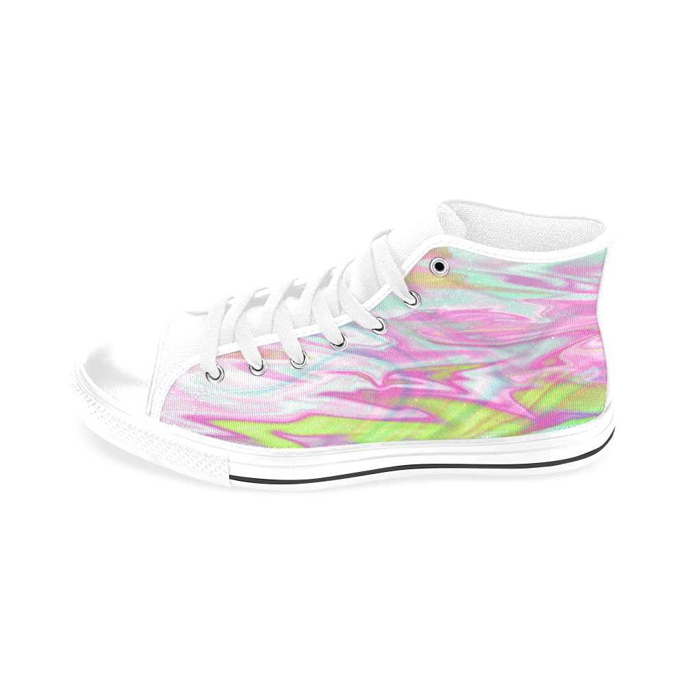 Pastel Iridescent Marble Waves Pattern Men’s Classic High Top Canvas Shoes /Large Size (Model 017)