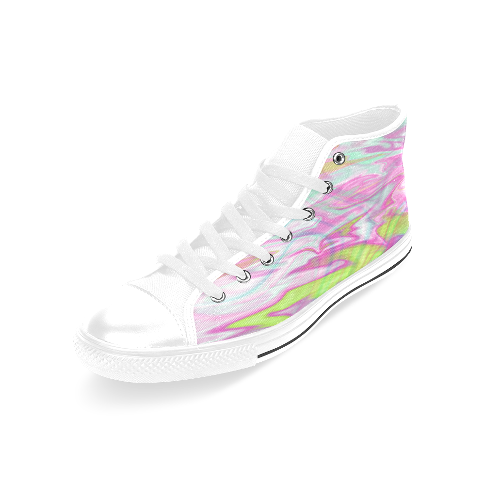 Pastel Iridescent Marble Waves Pattern Men’s Classic High Top Canvas Shoes /Large Size (Model 017)