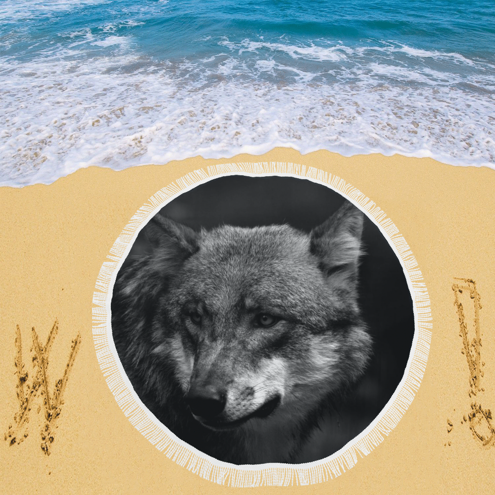 B&W Wolf Circular Beach Shawl 59"x 59"