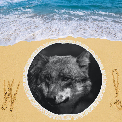 B&W Wolf Circular Beach Shawl 59"x 59"