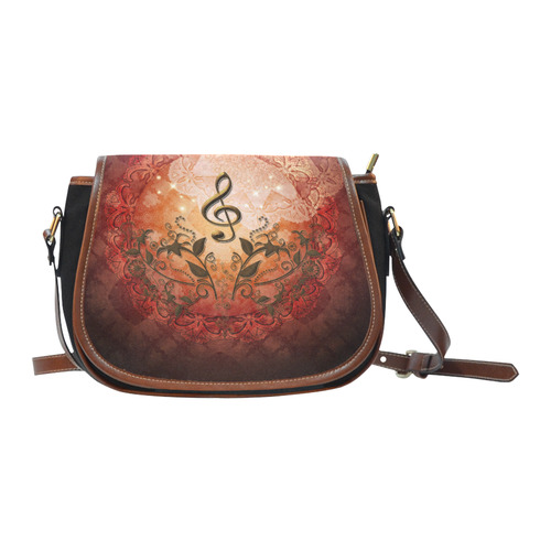 Music, clef on antique design Saddle Bag/Small (Model 1649)(Flap Customization)