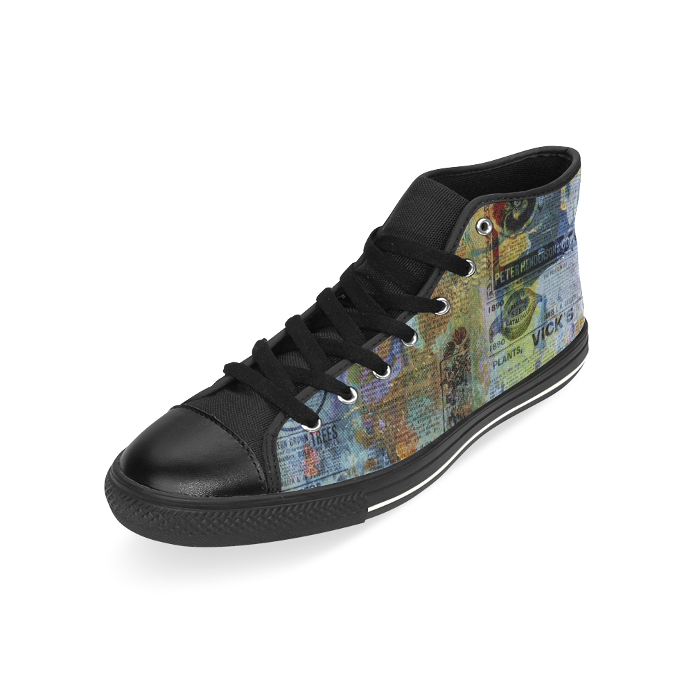 Old Newspaper Colorful Painting Splashes High Top Canvas Women's Shoes/Large Size (Model 017)