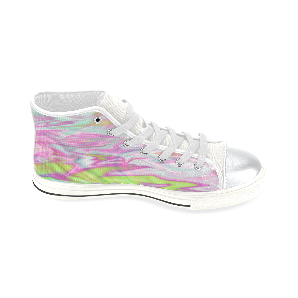 Pastel Iridescent Marble Waves Pattern High Top Canvas Women's Shoes/Large Size (Model 017)