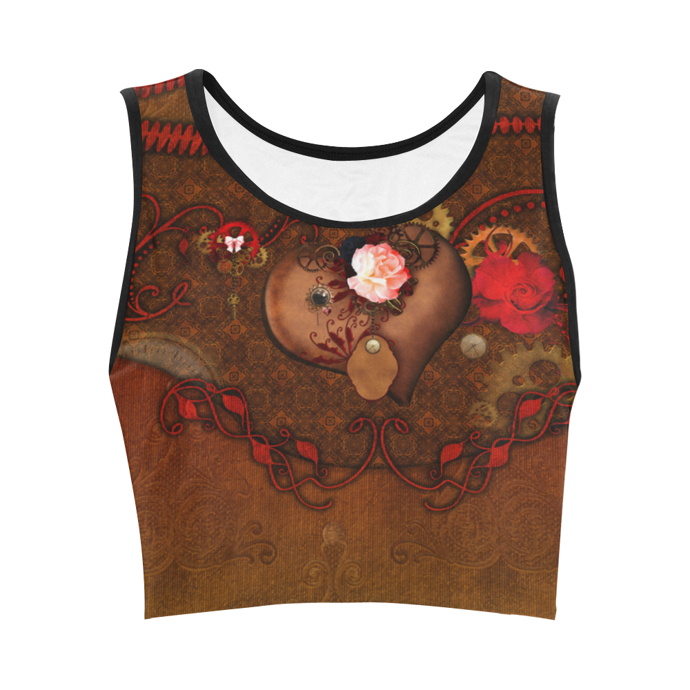 Steampunk heart with roses, valentines Women's Crop Top (Model T42)
