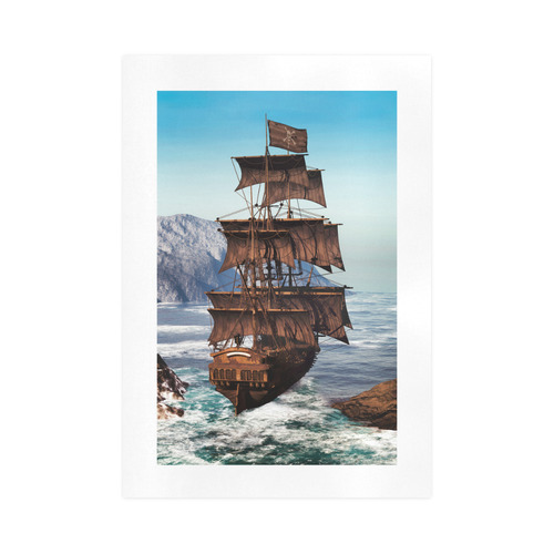 A pirate ship sails through the coastal Art Print 16‘’x23‘’