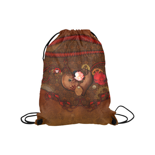 Steampunk heart with roses, valentines Medium Drawstring Bag Model 1604 (Twin Sides) 13.8"(W) * 18.1"(H)