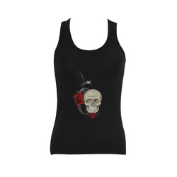 Gothic Skull With Raven And Roses Women's Shoulder-Free Tank Top (Model T35)