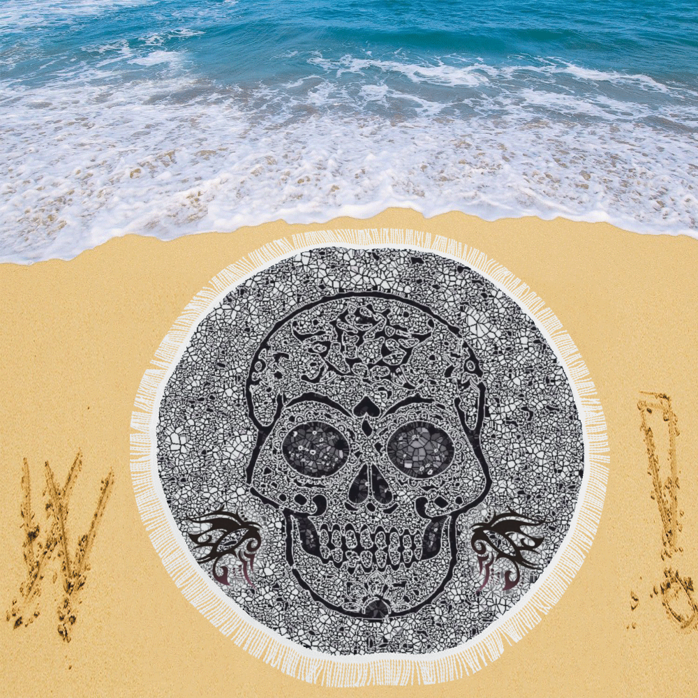 Mosaic Skull Circular Beach Shawl 59"x 59"