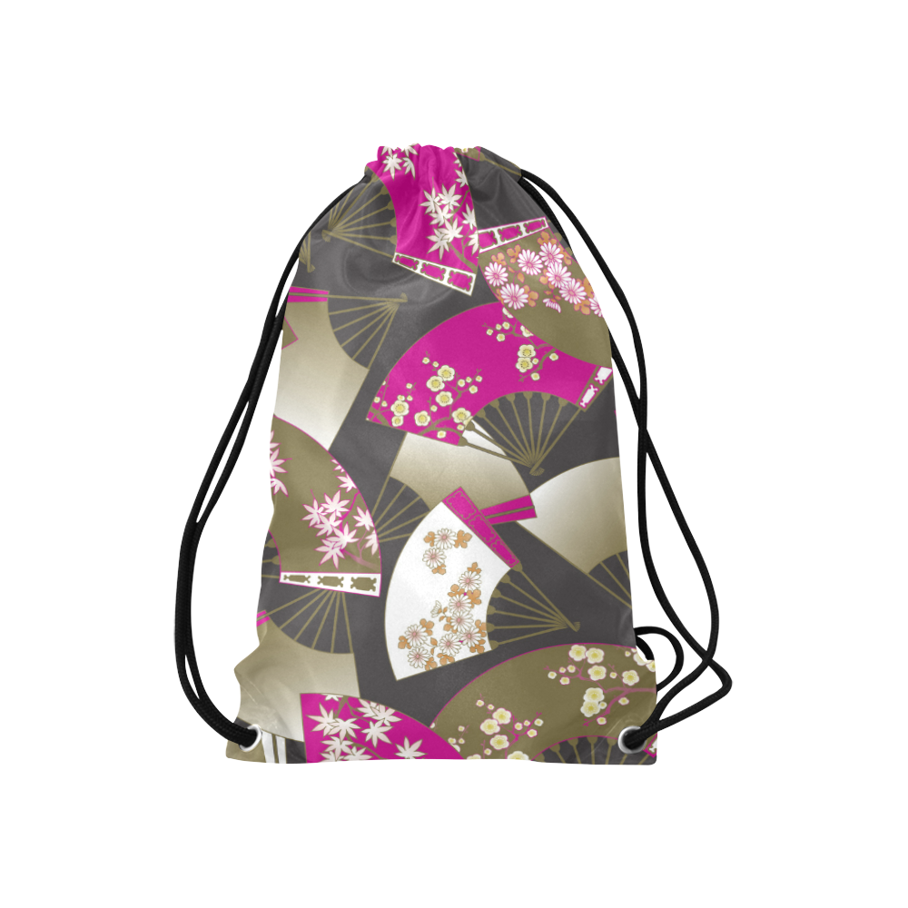 Beautiful Floral Fans Vintage Japanese Sakura Small Drawstring Bag Model 1604 (Twin Sides) 11"(W) * 17.7"(H)
