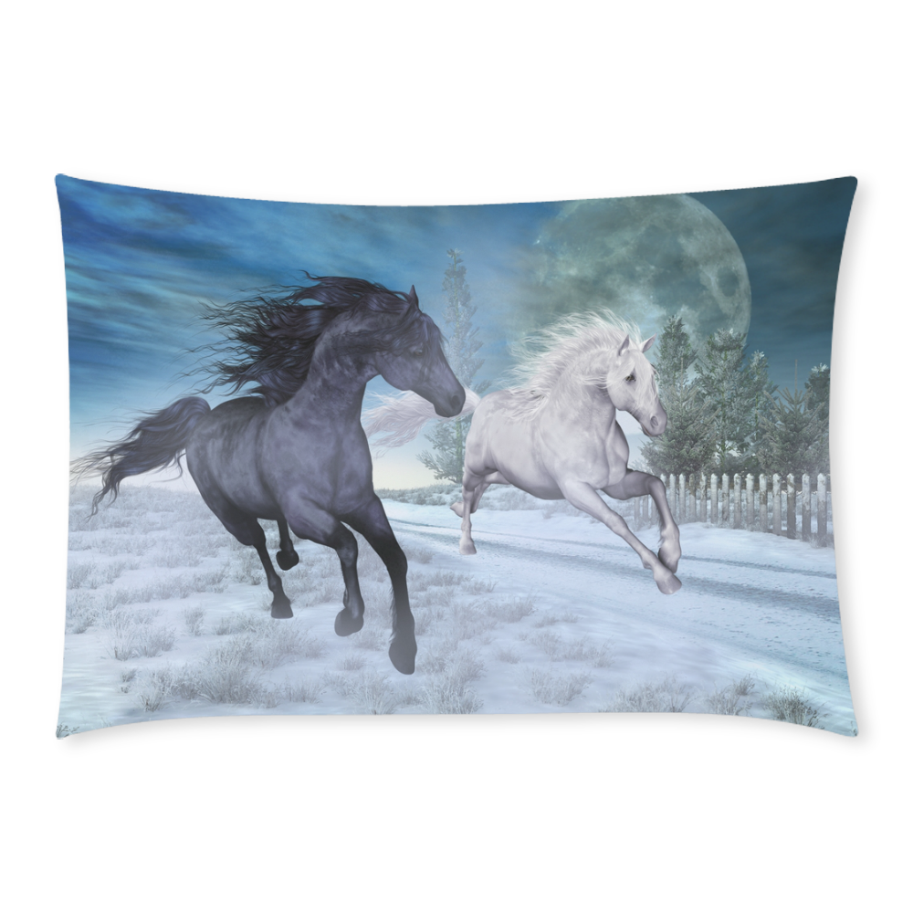 Two horses galloping through a winter landscape Custom Rectangle Pillow Case 20x30 (One Side)