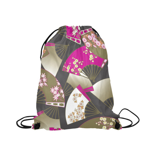 Beautiful Floral Fans Vintage Japanese Sakura Large Drawstring Bag Model 1604 (Twin Sides)  16.5"(W) * 19.3"(H)