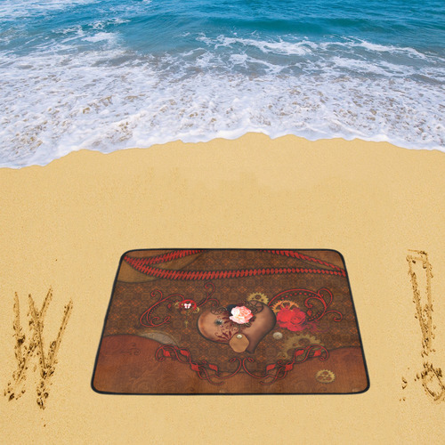 Steampunk heart with roses, valentines Beach Mat 78"x 60"