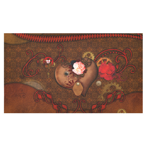 Steampunk heart with roses, valentines Cotton Linen Tablecloth 60"x 104"