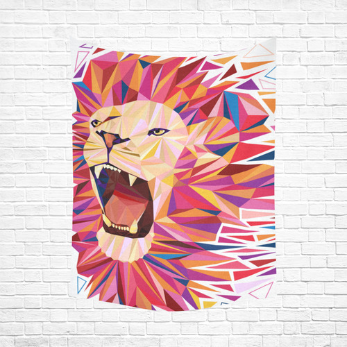 lion roaring polygon triangles Cotton Linen Wall Tapestry 60"x 80"
