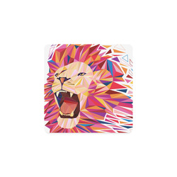 lion roaring polygon triangles Square Coaster