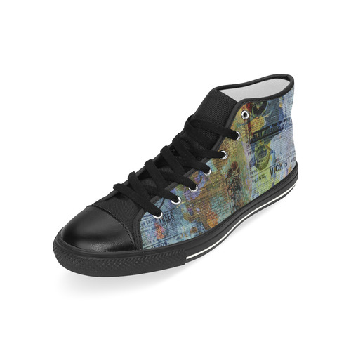 Old Newspaper Colorful Painting Splashes Men’s Classic High Top Canvas Shoes (Model 017)