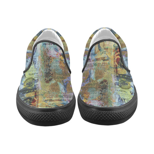 Old Newspaper Colorful Painting Splashes Men's Unusual Slip-on Canvas Shoes (Model 019)