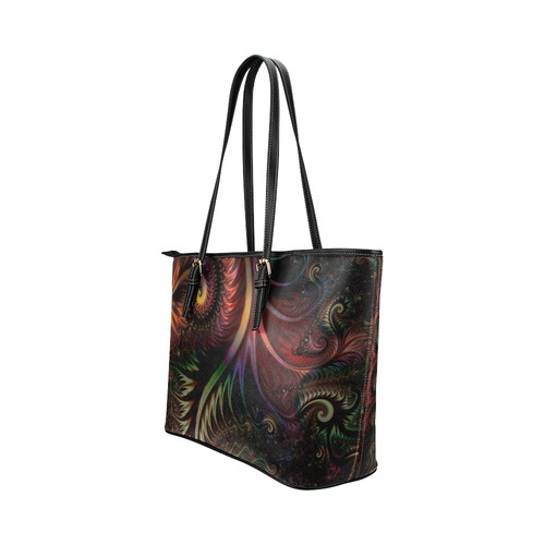 fractal pattern with dots and waves 3 Leather Tote Bag/Small (Model 1651)