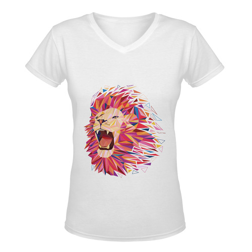 lion roaring polygon triangles Women's Deep V-neck T-shirt (Model T19)