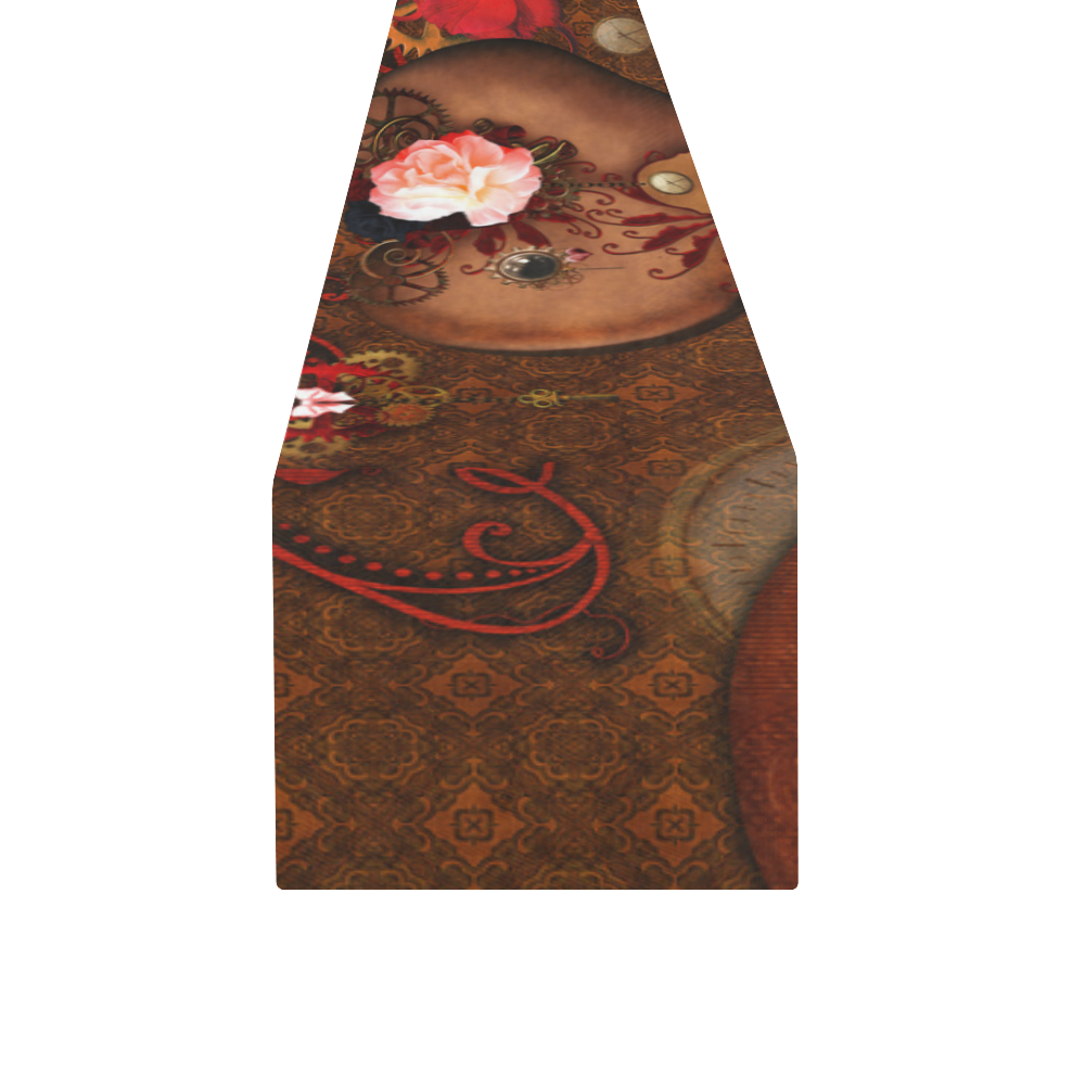 Steampunk heart with roses, valentines Table Runner 14x72 inch