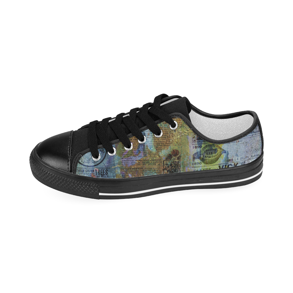 Old Newspaper Colorful Painting Splashes Men's Classic Canvas Shoes (Model 018)