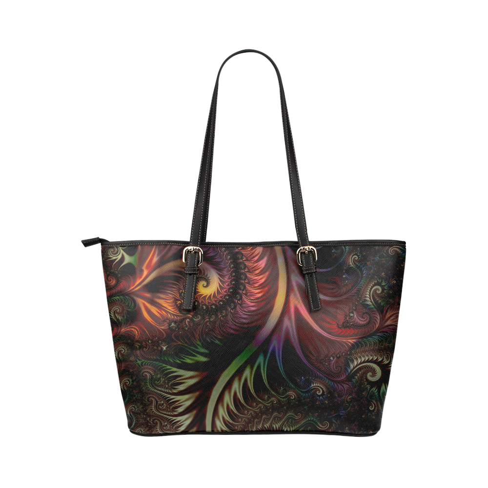 fractal pattern with dots and waves 3 Leather Tote Bag/Large (Model 1651)