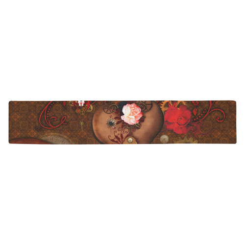 Steampunk heart with roses, valentines Table Runner 14x72 inch