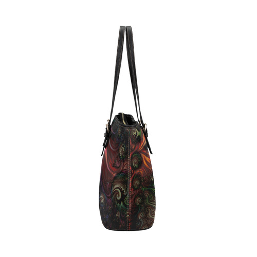 fractal pattern with dots and waves 3 Leather Tote Bag/Small (Model 1651)