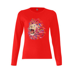lion roaring polygon triangles Sunny Women's T-shirt (long-sleeve) (Model T07)