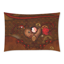 Steampunk heart with roses, valentines Custom Rectangle Pillow Case 20x30 (One Side)