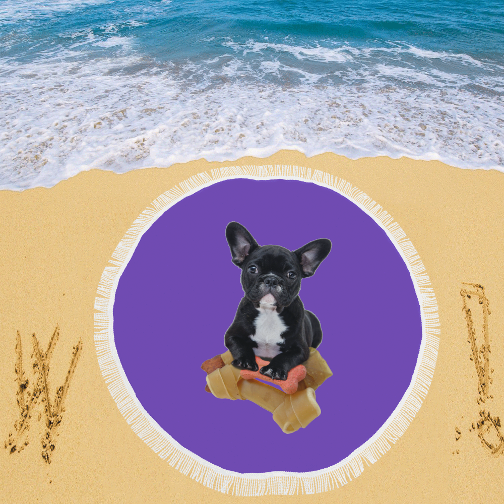 Cute Bulldog Puppy Circular Beach Shawl 59"x 59"