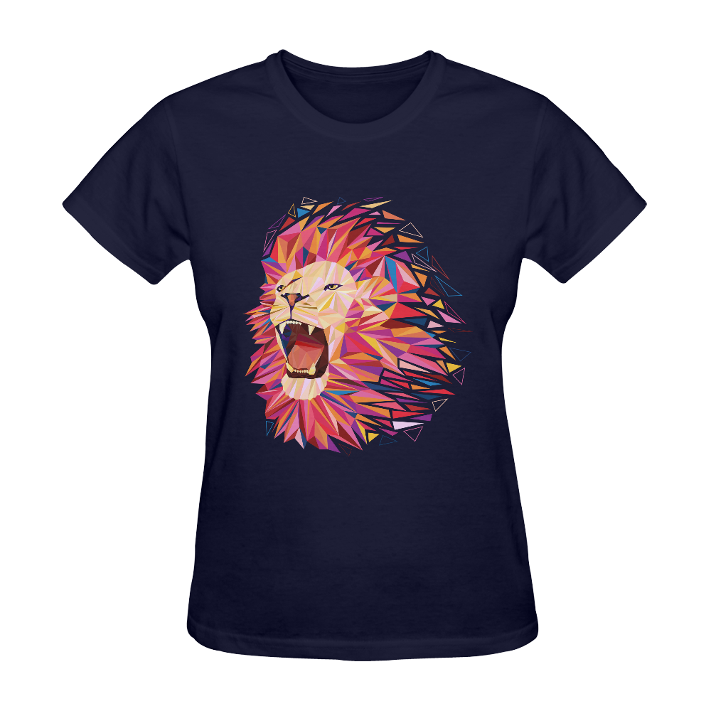 lion roaring polygon triangles Sunny Women's T-shirt (Model T05)
