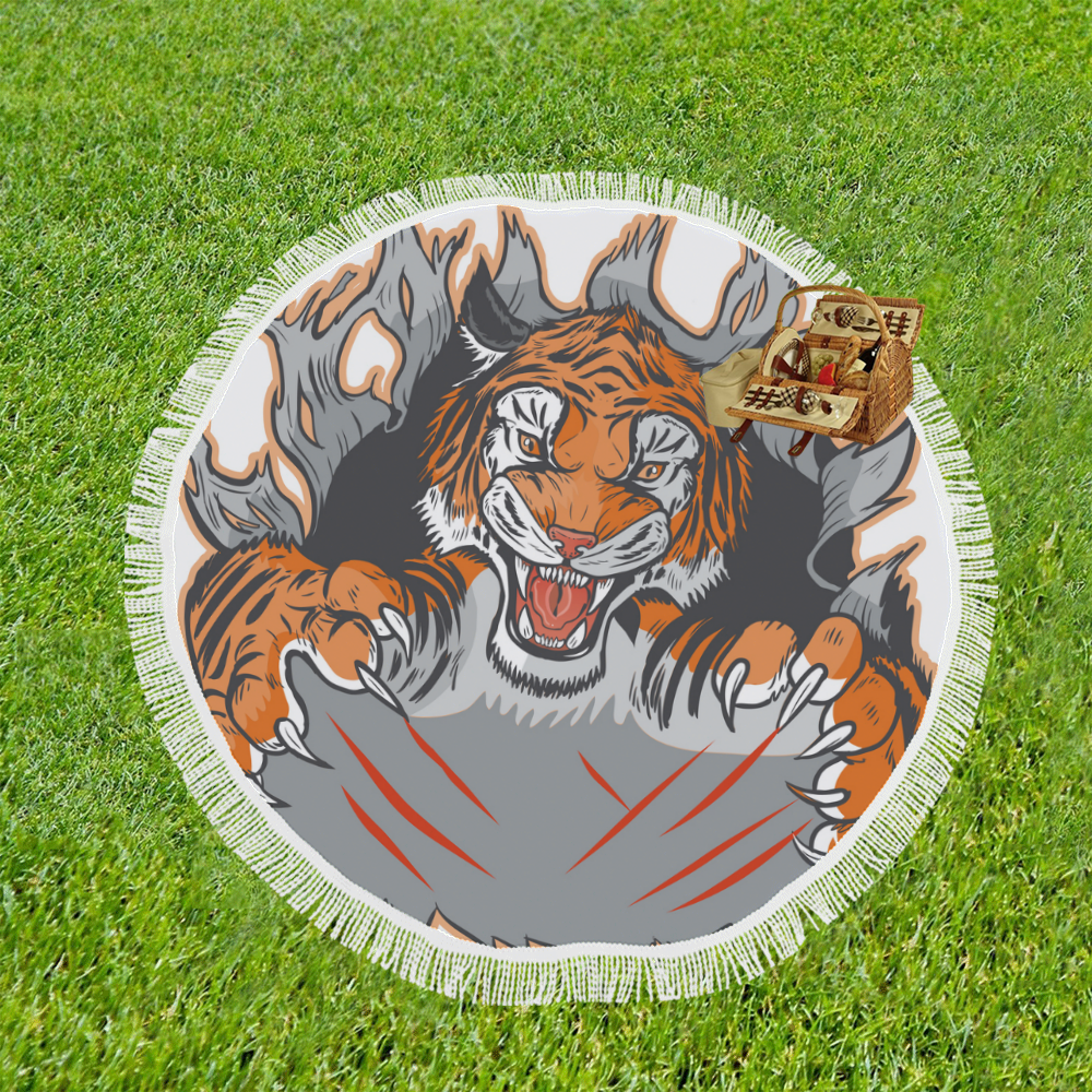 tiger mascot ripping Circular Beach Shawl 59"x 59"