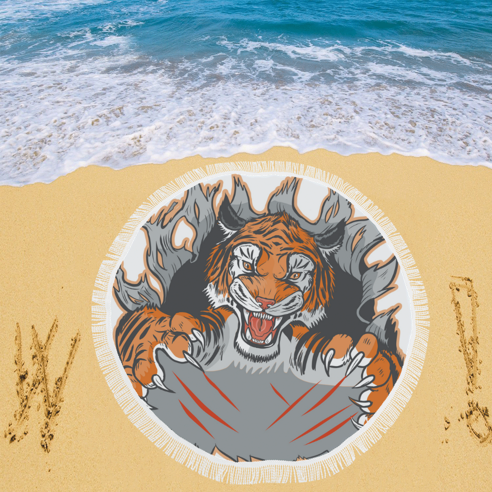 tiger mascot ripping Circular Beach Shawl 59"x 59"
