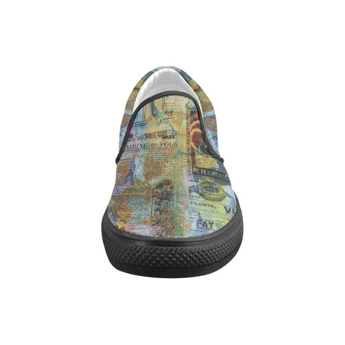 Old Newspaper Colorful Painting Splashes Men's Unusual Slip-on Canvas Shoes (Model 019)