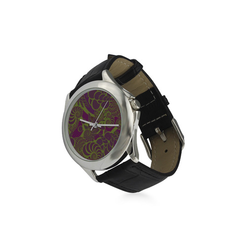 Purple Swirls and Fossils Women's Classic Leather Strap Watch(Model 203)