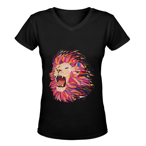 lion roaring polygon triangles Women's Deep V-neck T-shirt (Model T19)