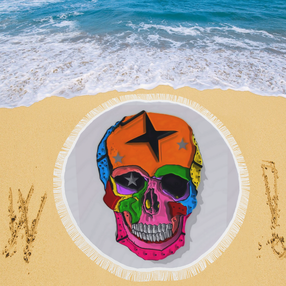 Skull Popart by Popart Lover Circular Beach Shawl 59"x 59"