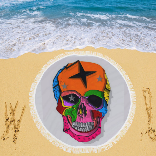 Skull Popart by Popart Lover Circular Beach Shawl 59"x 59"