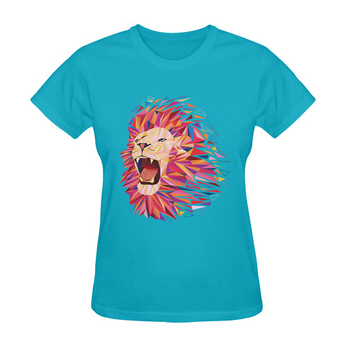 lion roaring polygon triangles Sunny Women's T-shirt (Model T05)
