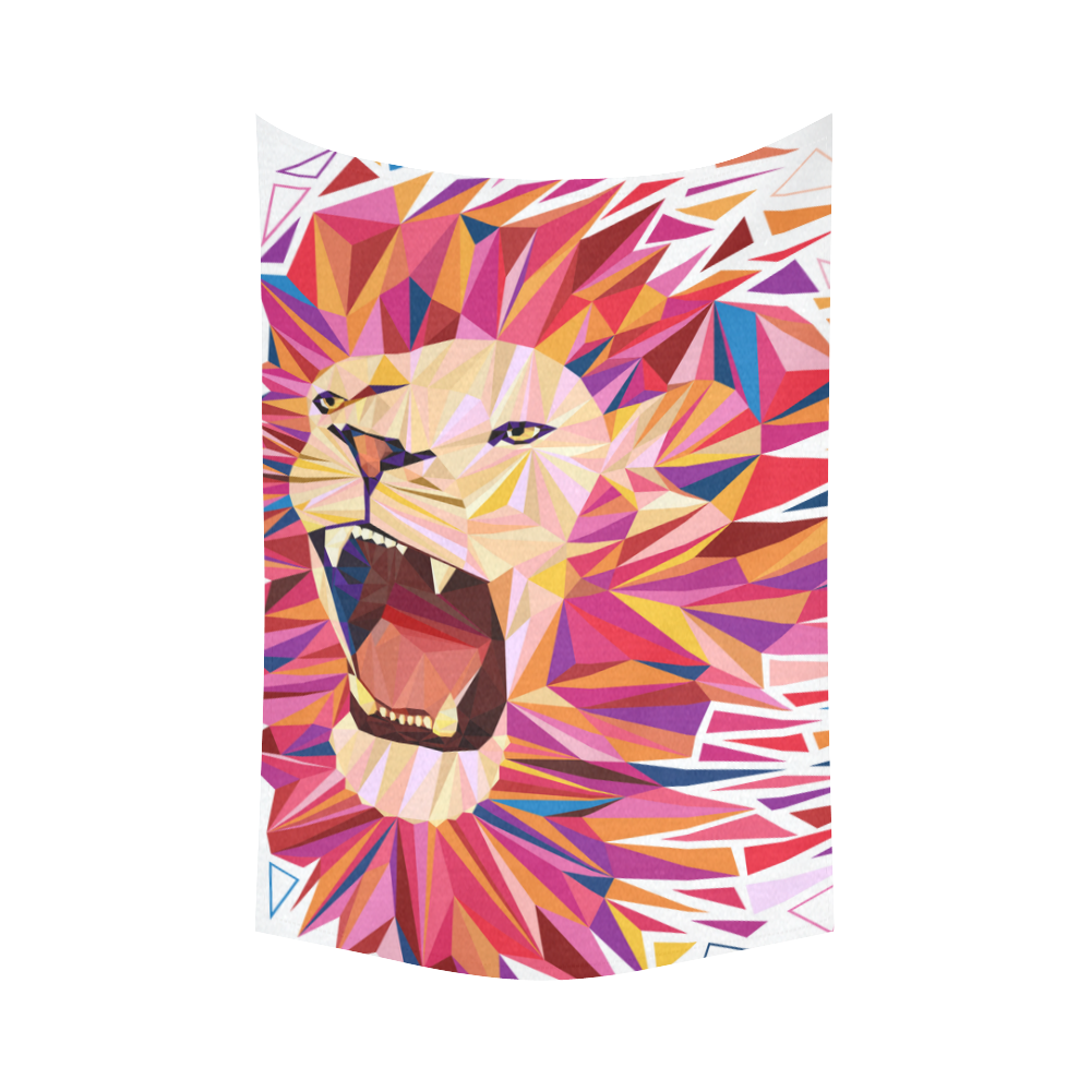 lion roaring polygon triangles Cotton Linen Wall Tapestry 60"x 90"