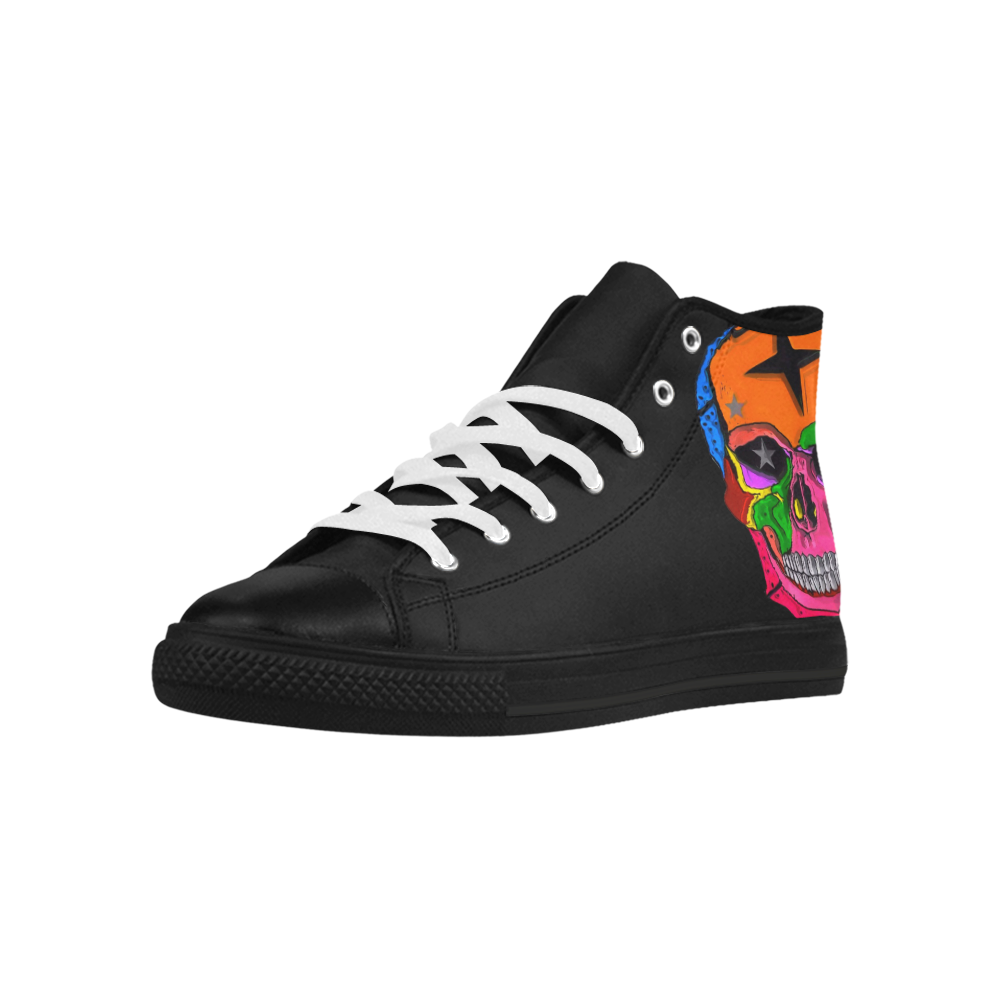 Skull Popart by Popart Lover Aquila High Top Microfiber Leather Women's Shoes/Large Size (Model 032)
