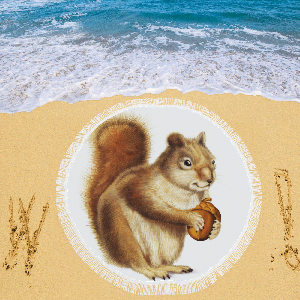 Squirrel holding nut Circular Beach Shawl 59"x 59"